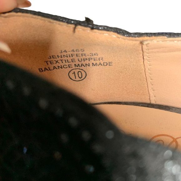 De Blossom Collection Jennifer Platform Heels 10 Black Rhinestones Stilettos - Picture 8 of 8